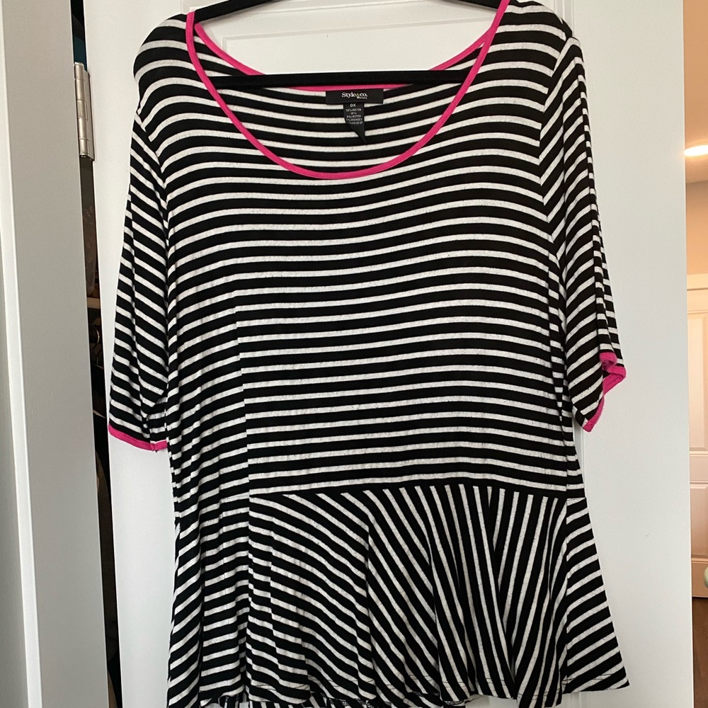 Striped peplum top with hot pink detail